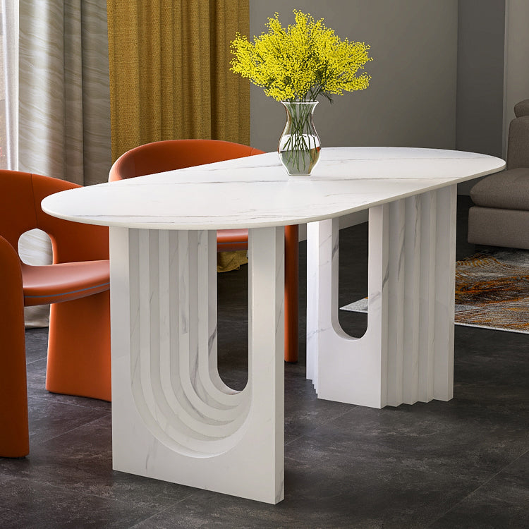 Metal Modern Double Pedestal Table Sintered Stone Table,47.5"L x 31.5"W x 29.5"H