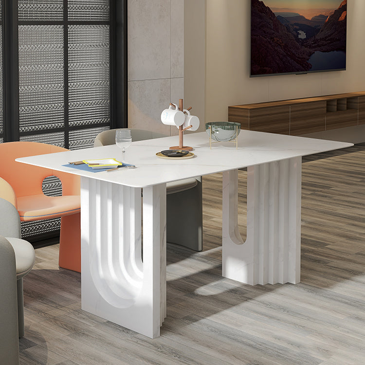 Metal Modern Double Pedestal Table Sintered Stone Table,47.5"L x 31.5"W x 29.5"H