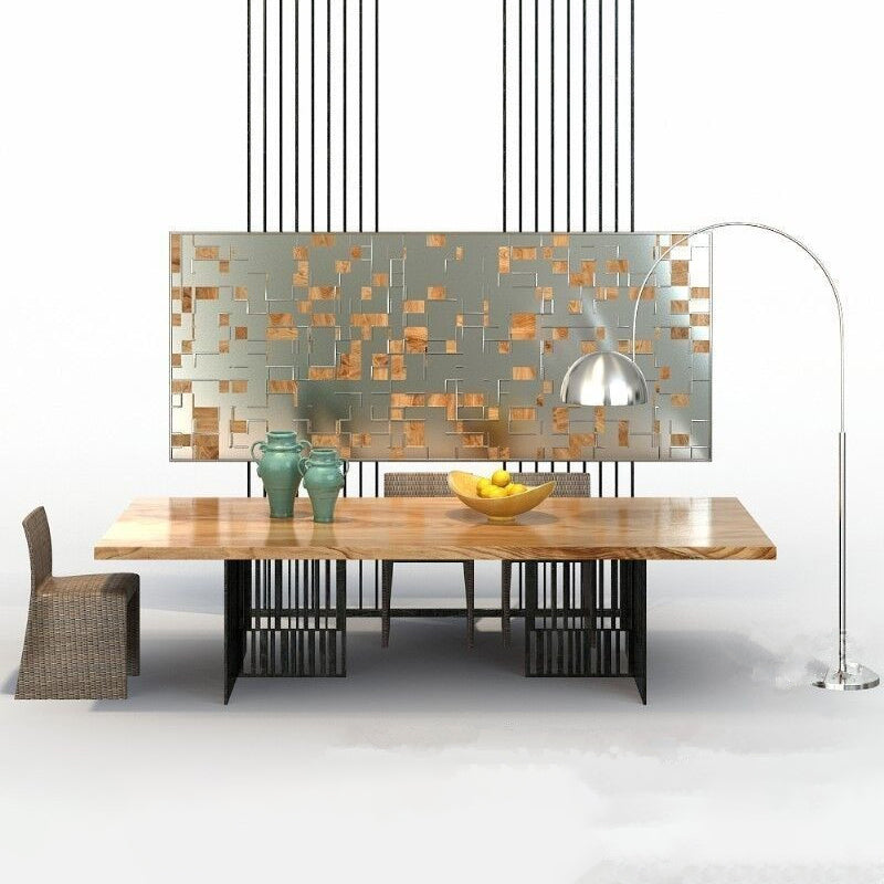 Metal Industrial Rectangle Dining Table Wood Top Indoor Table for Home