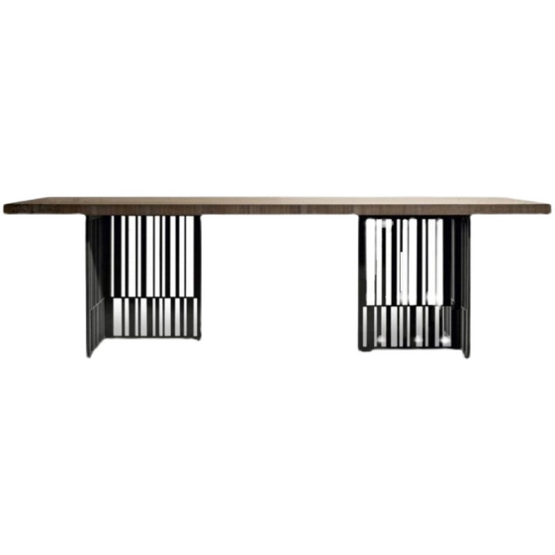 Metal Industrial Rectangle Dining Table Wood Top Indoor Table for Home