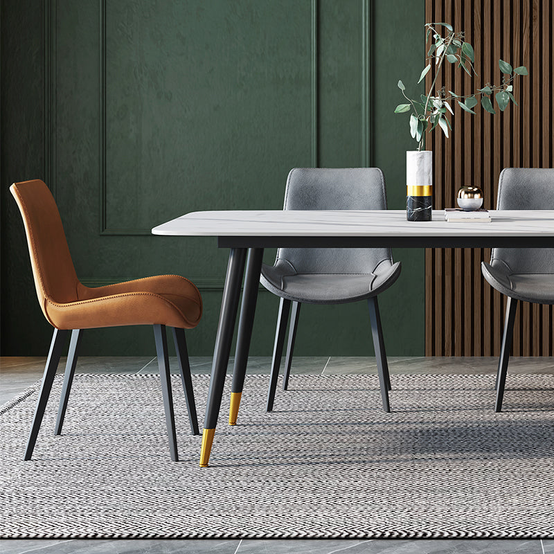 Contemporary Leather Restaurant Side Chair Solid Back Dining Chair