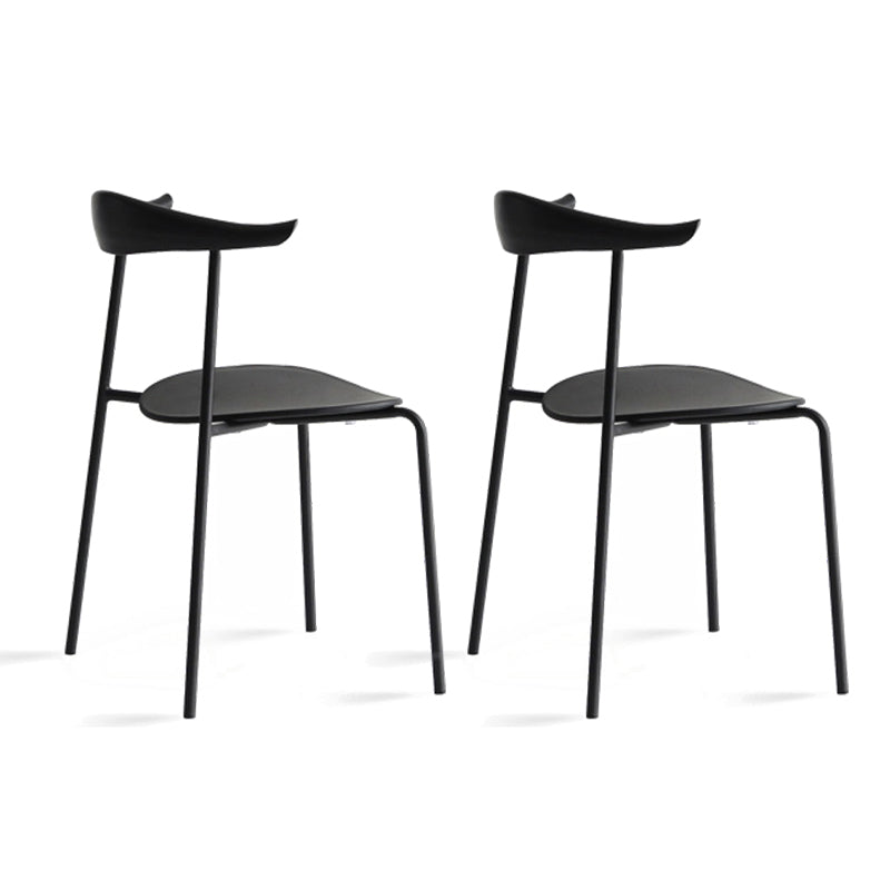 Open achterste armloze eetkamerstoelen industriële zijstoelen met metalen benen