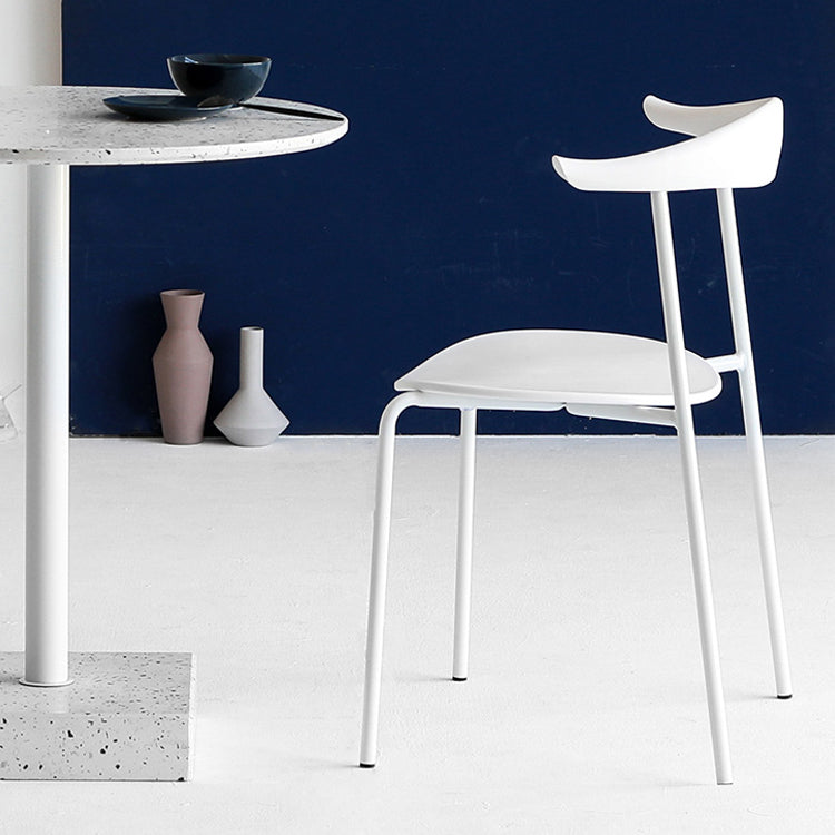 Open achterste armloze eetkamerstoelen industriële zijstoelen met metalen benen