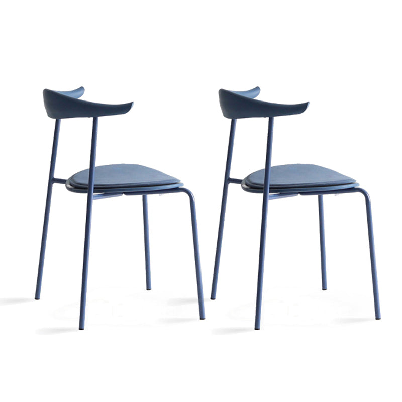 Open achterste armloze eetkamerstoelen industriële zijstoelen met metalen benen
