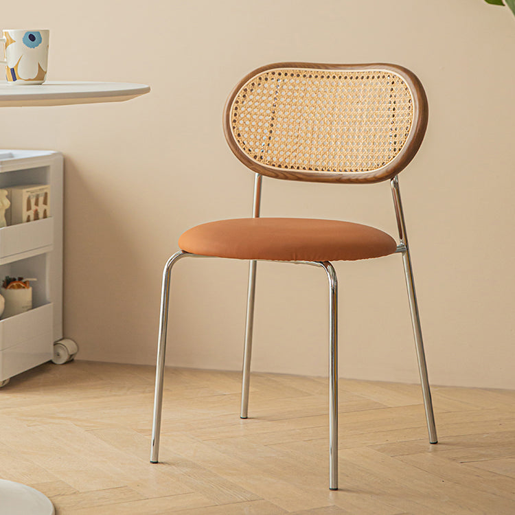 Sillas de comedor de estilo moderno, silla con respaldo abierto lateral sin brazos y patas de metal para cocina