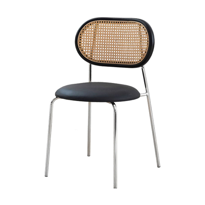 Sillas de comedor de estilo moderno, silla con respaldo abierto lateral sin brazos y patas de metal para cocina