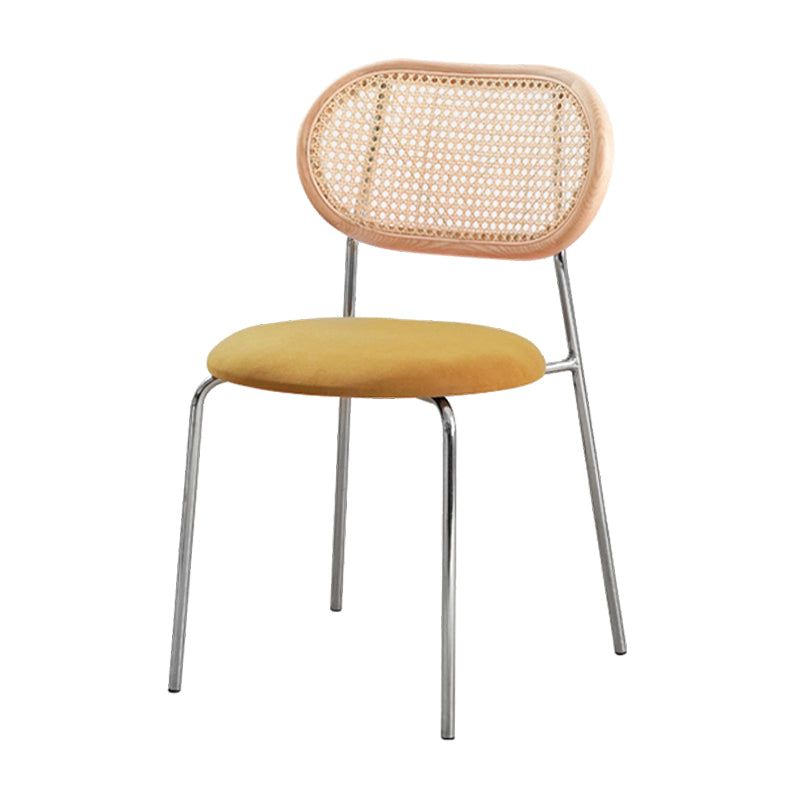 Sillas de comedor de estilo moderno, silla con respaldo abierto lateral sin brazos y patas de metal para cocina