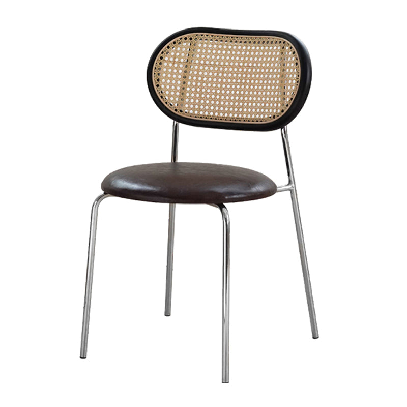 Sillas de comedor de estilo moderno, silla con respaldo abierto lateral sin brazos y patas de metal para cocina