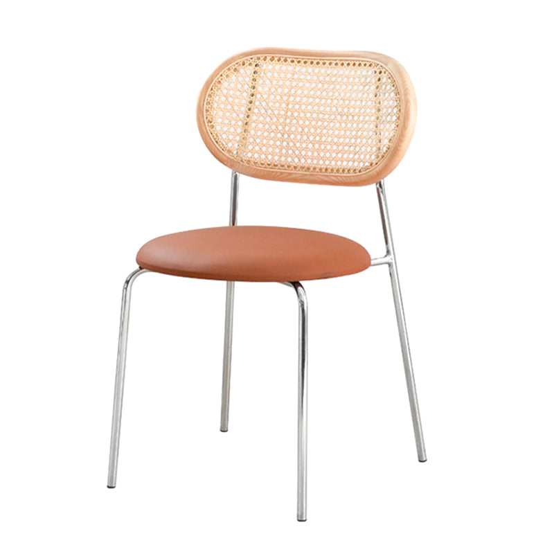 Sillas de comedor de estilo moderno, silla con respaldo abierto lateral sin brazos y patas de metal para cocina
