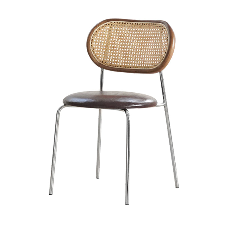 Sillas de comedor de estilo moderno, silla con respaldo abierto lateral sin brazos y patas de metal para cocina