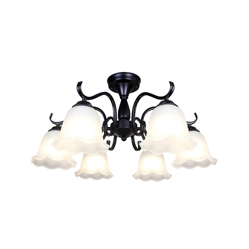 Classical Semi Flush Mount Ceiling Light White Flower Glass Shade Dining Room Ceiling Lamp