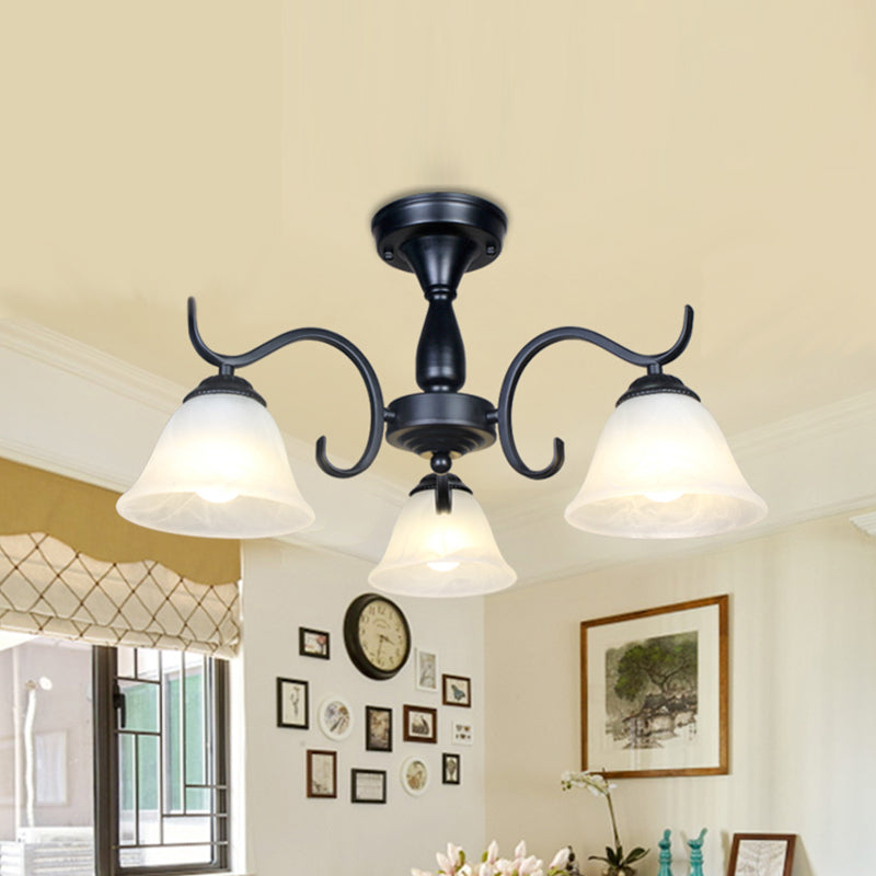 Classical Semi Flush Mount Ceiling Light White Flower Glass Shade Dining Room Ceiling Lamp