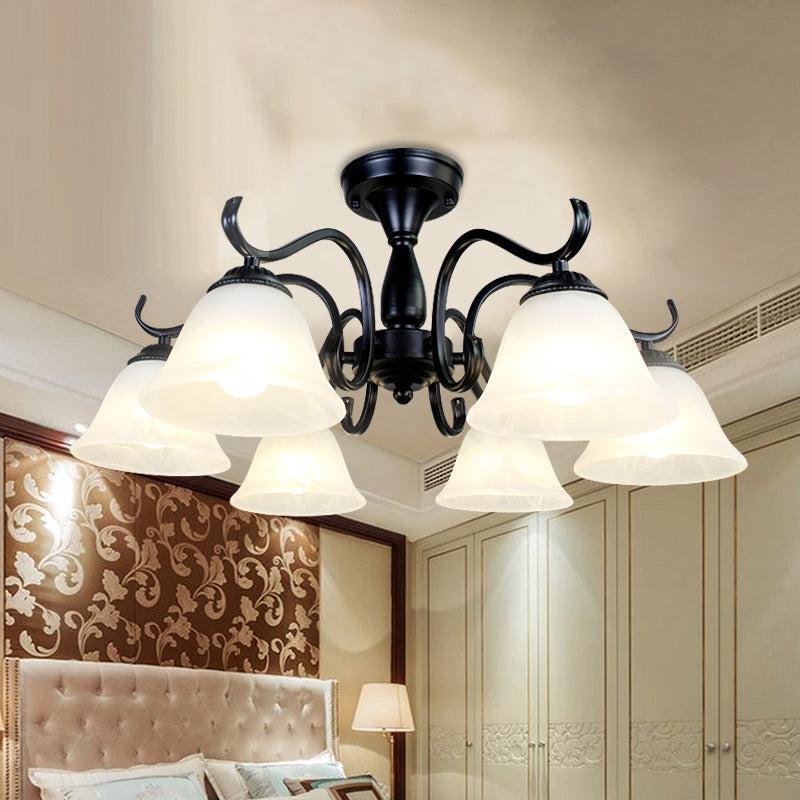 Classical Semi Flush Mount Ceiling Light White Flower Glass Shade Dining Room Ceiling Lamp