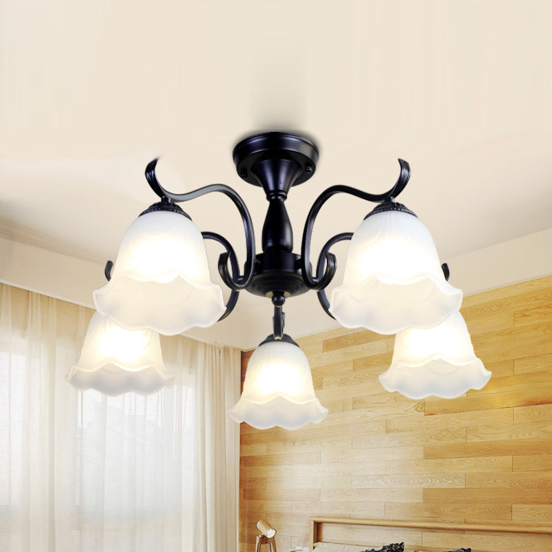 Classical Semi Flush Mount Ceiling Light White Flower Glass Shade Dining Room Ceiling Lamp