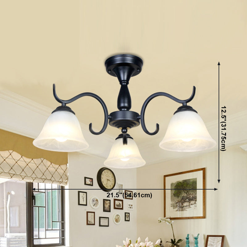 Classical Semi Flush Mount Ceiling Light White Flower Glass Shade Dining Room Ceiling Lamp