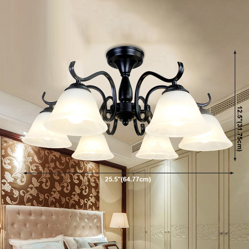 Classical Semi Flush Mount Ceiling Light White Flower Glass Shade Dining Room Ceiling Lamp