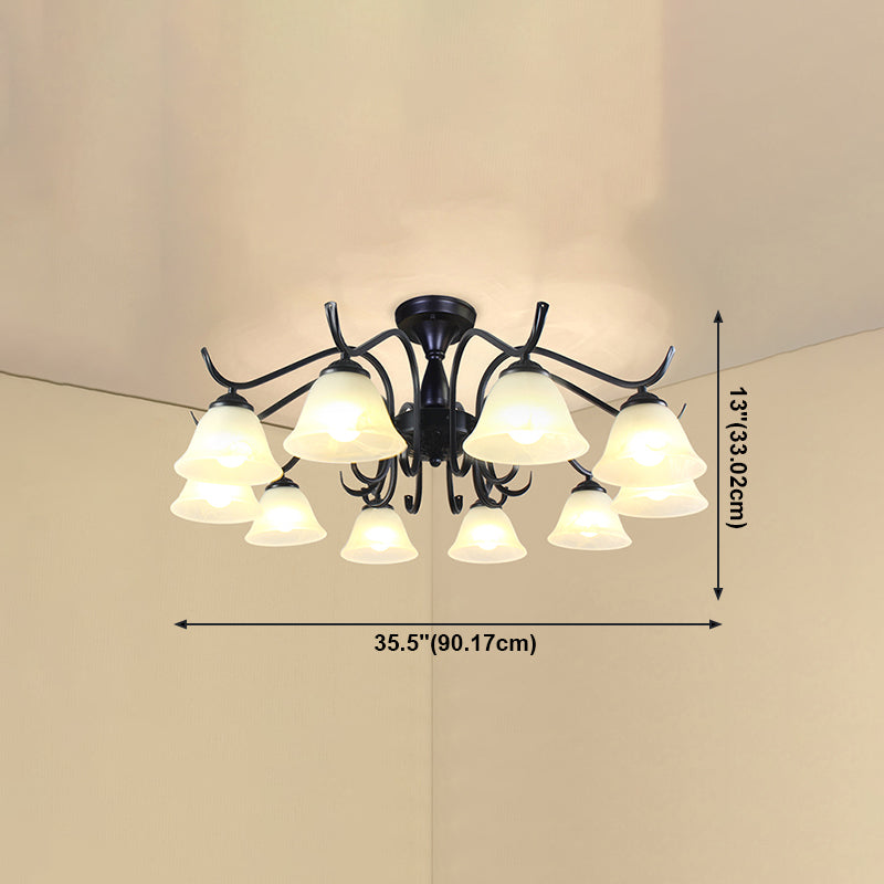 Classical Semi Flush Mount Ceiling Light White Flower Glass Shade Dining Room Ceiling Lamp