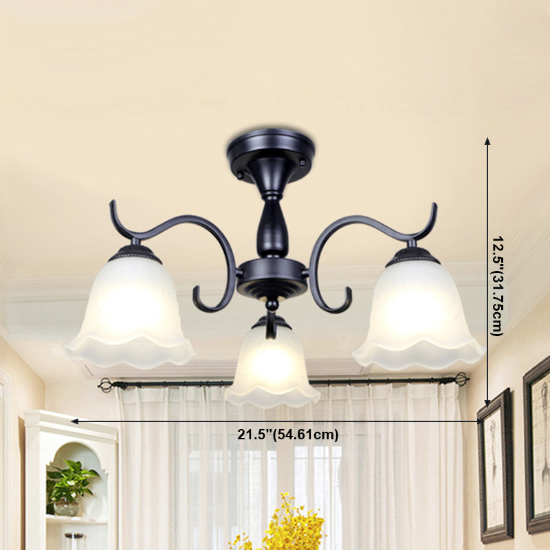 Classical Semi Flush Mount Ceiling Light White Flower Glass Shade Dining Room Ceiling Lamp
