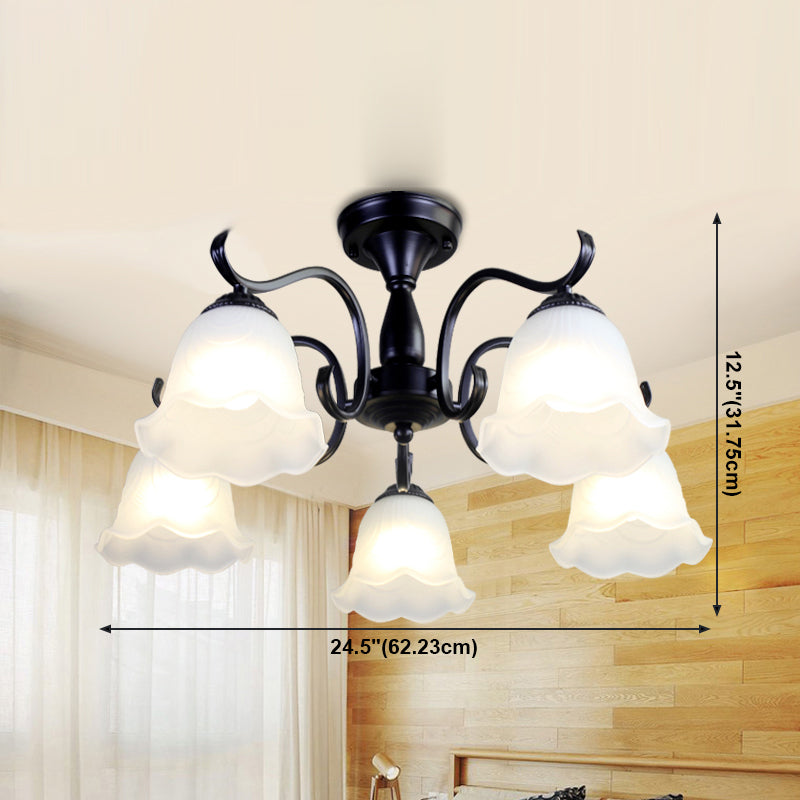 Classical Semi Flush Mount Ceiling Light White Flower Glass Shade Dining Room Ceiling Lamp
