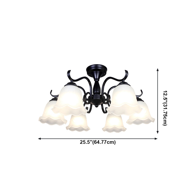 Classical Semi Flush Mount Ceiling Light White Flower Glass Shade Dining Room Ceiling Lamp