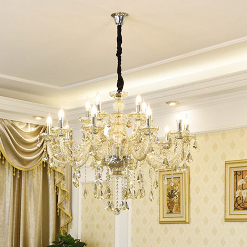 Lustre de style européen Light Crystal Multi-Bulbe Pendant Light pour le salon