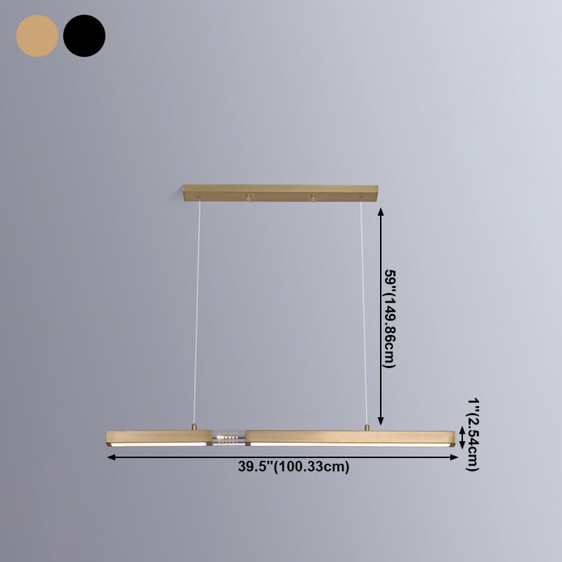 Moderne Rechteckinselinsel Kronleuchter 1-Licht-LED-Anhänger Beleuchtungskörper mit Kristall
