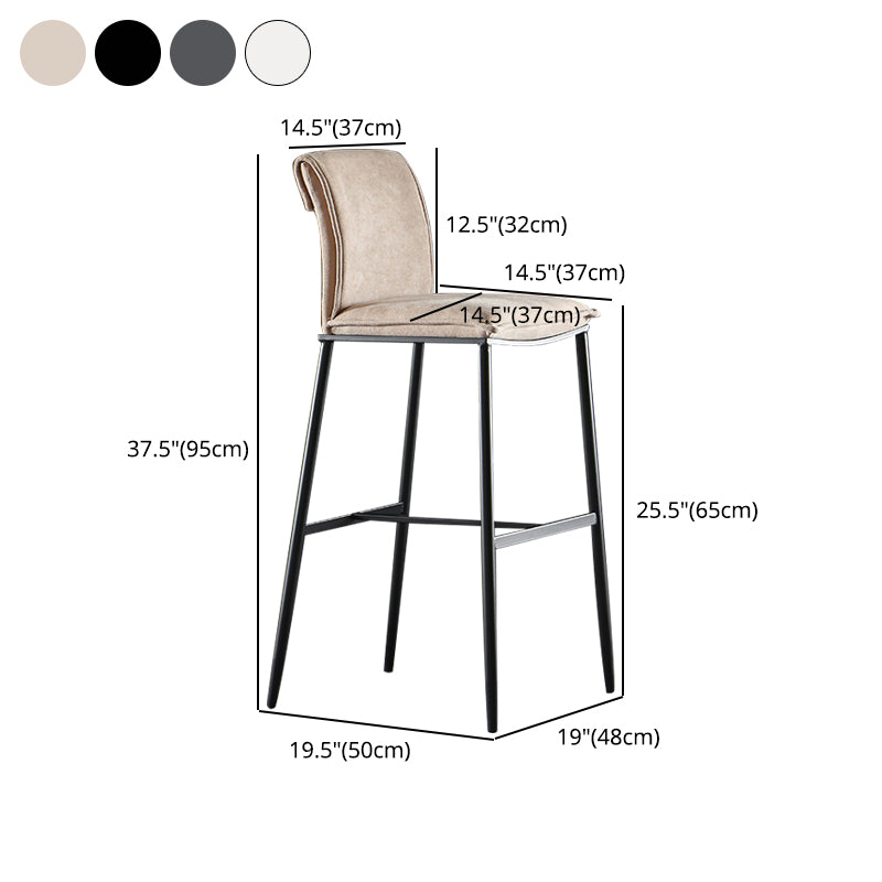 Taburete de bar moderno tapizado con respaldo sin brazos y base de metal