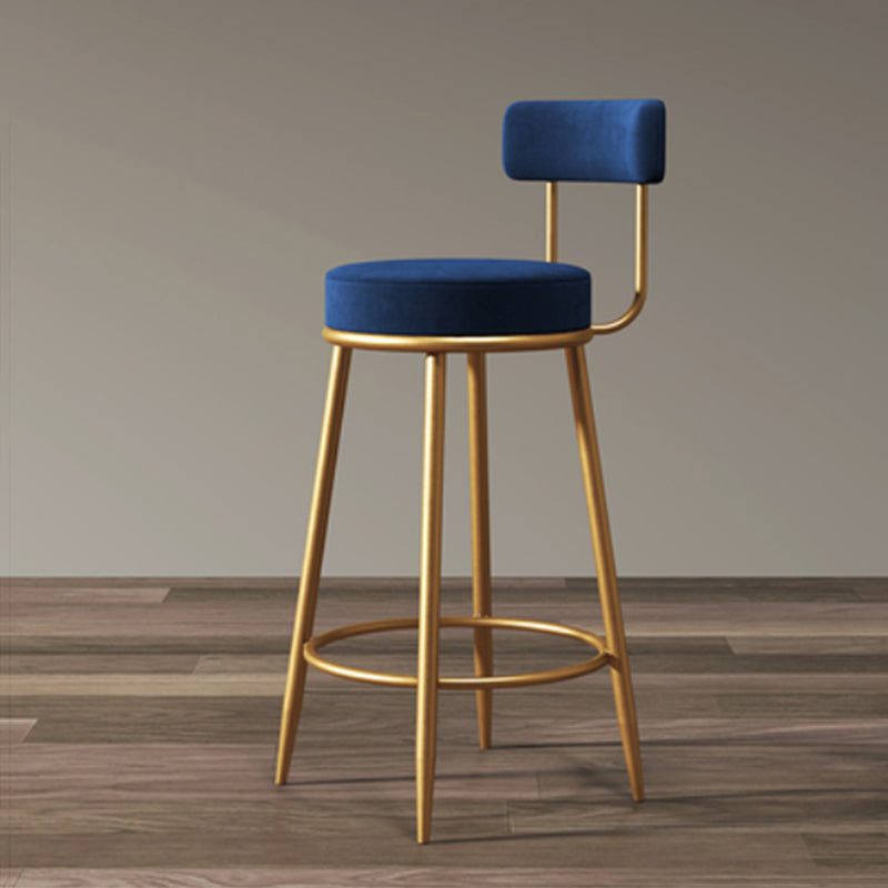 Glam Armless Backrest Counter Stool Iron Household Bar Stool with Velvet Cushion and Pedal
