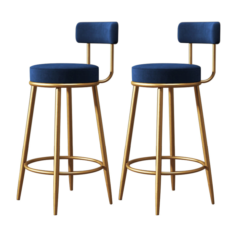 Glam Armless Backrest Counter Stool Iron Household Bar Stool with Velvet Cushion and Pedal
