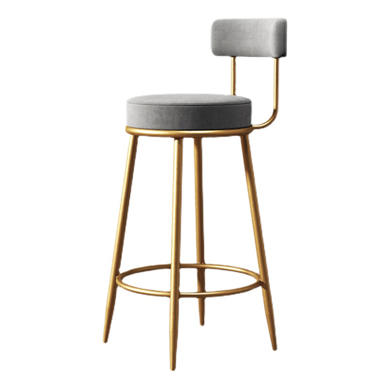 Glam Armless Backrest Counter Stool Iron Household Bar Stool with Velvet Cushion and Pedal