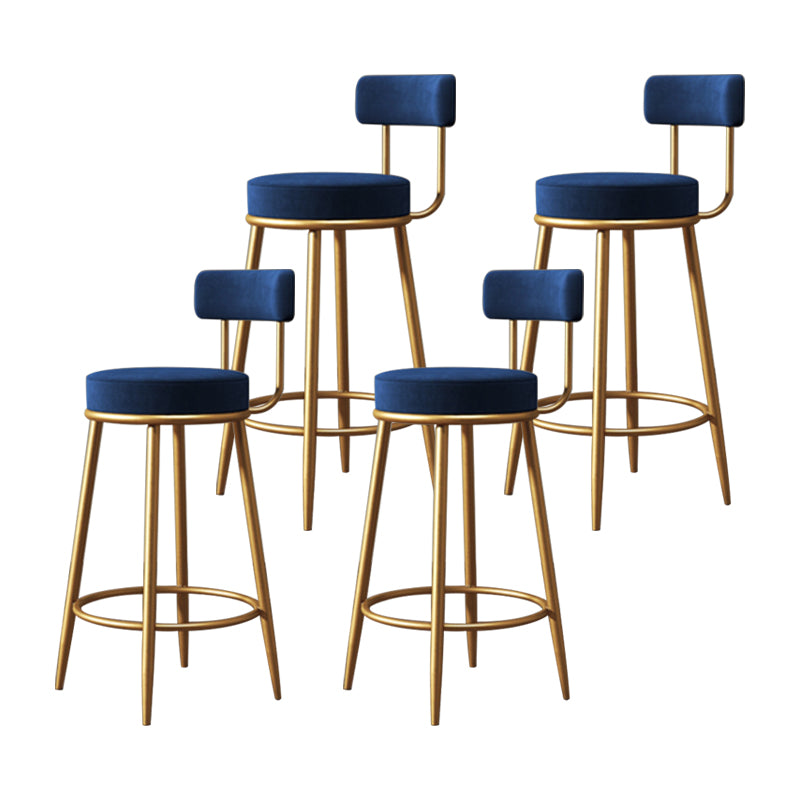 Glam Armless Backrest Counter Stool Iron Household Bar Stool with Velvet Cushion and Pedal