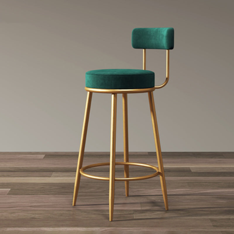 Glam Armless Backrest Counter Stool Iron Household Bar Stool with Velvet Cushion and Pedal