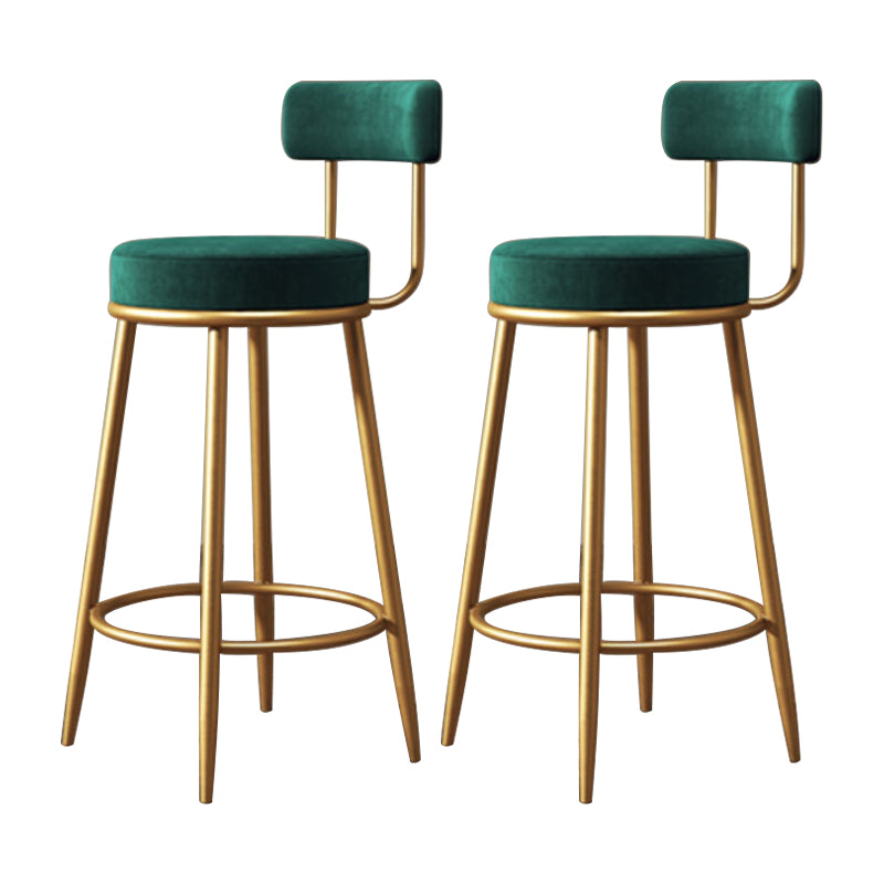 Glam Armless Backrest Counter Stool Iron Household Bar Stool with Velvet Cushion and Pedal