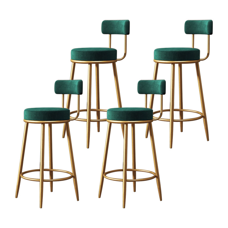 Glam Armless Backrest Counter Stool Iron Household Bar Stool with Velvet Cushion and Pedal