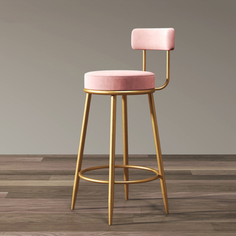 Glam Armless Backrest Counter Stool Iron Household Bar Stool with Velvet Cushion and Pedal