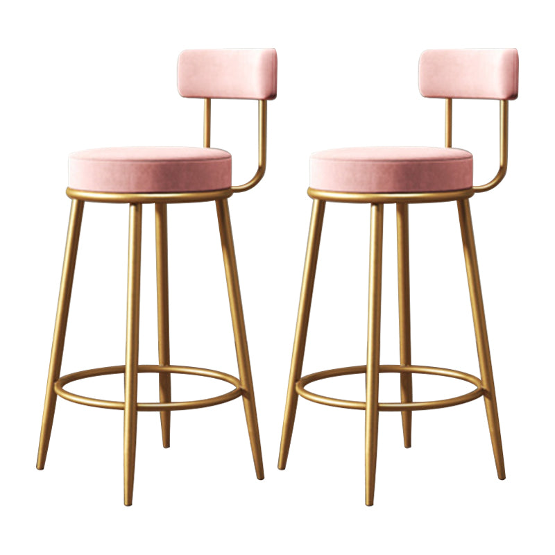 Glam Armless Backrest Counter Stool Iron Household Bar Stool with Velvet Cushion and Pedal