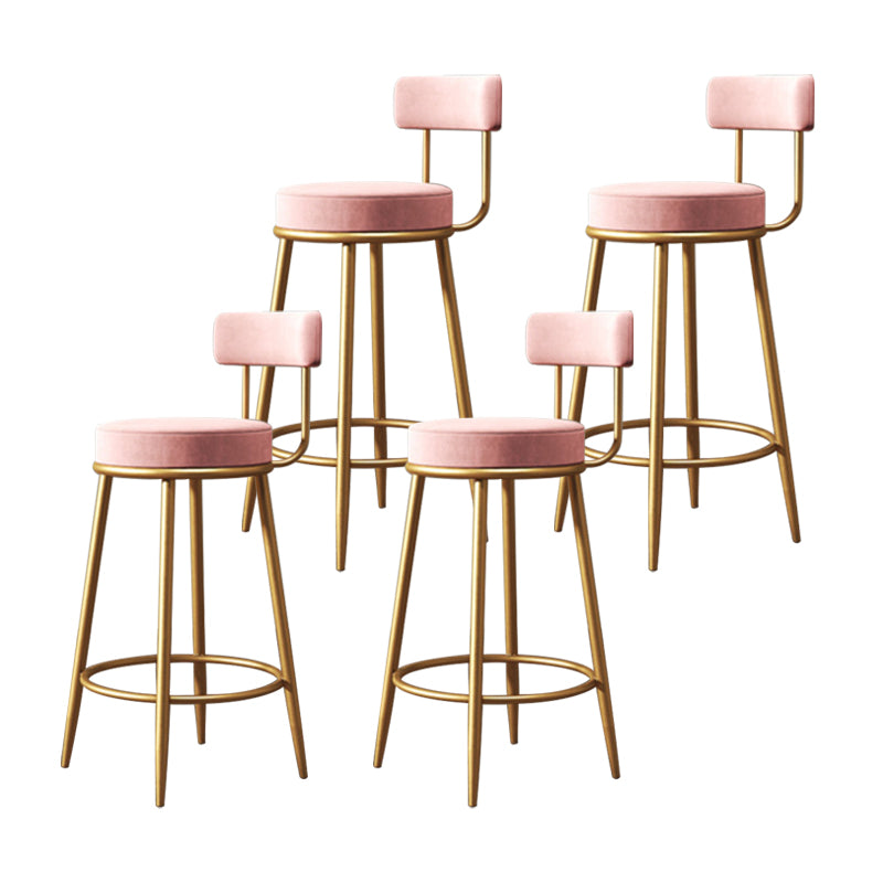 Glam Armless Backrest Counter Stool Iron Household Bar Stool with Velvet Cushion and Pedal