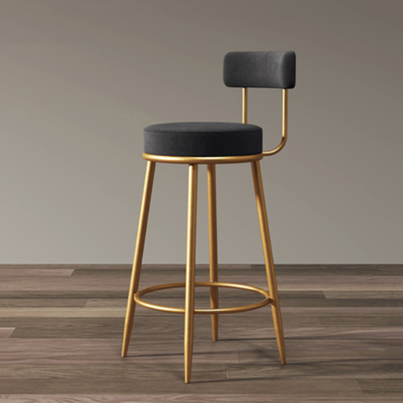 Glam Armless Backrest Counter Stool Iron Household Bar Stool with Velvet Cushion and Pedal