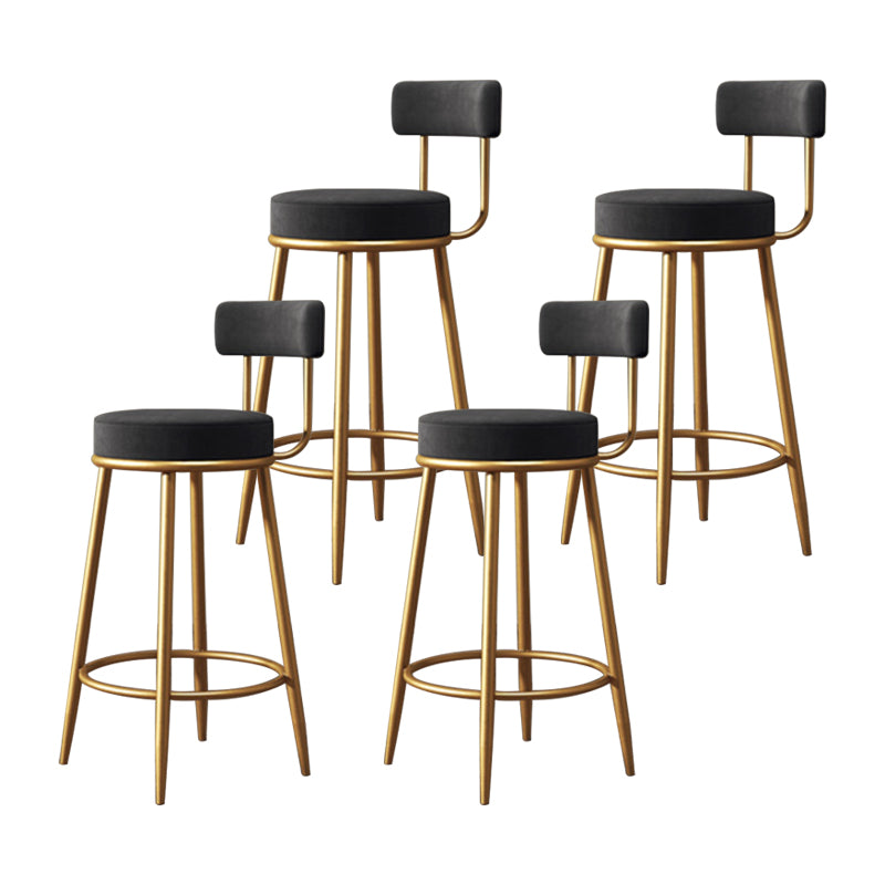 Glam Armless Backrest Counter Stool Iron Household Bar Stool with Velvet Cushion and Pedal