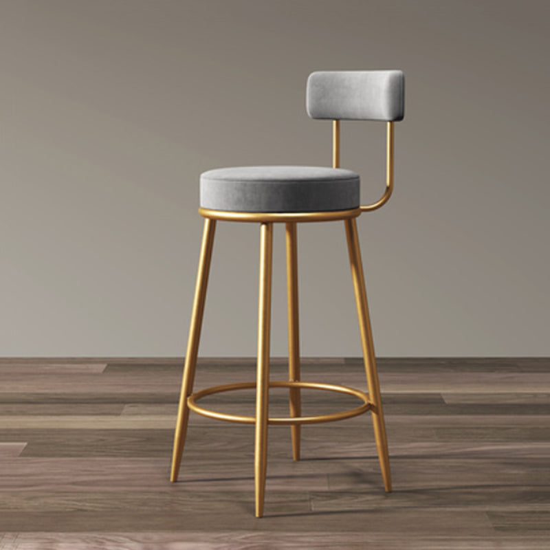 Glam Armless Backrest Counter Stool Iron Household Bar Stool with Velvet Cushion and Pedal