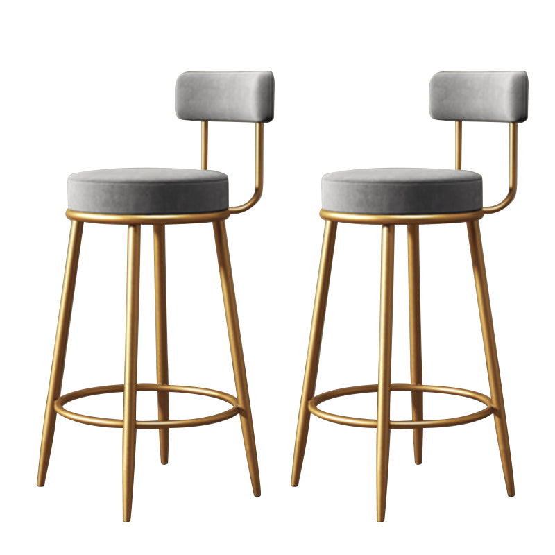 Glam Armless Backrest Counter Stool Iron Household Bar Stool with Velvet Cushion and Pedal