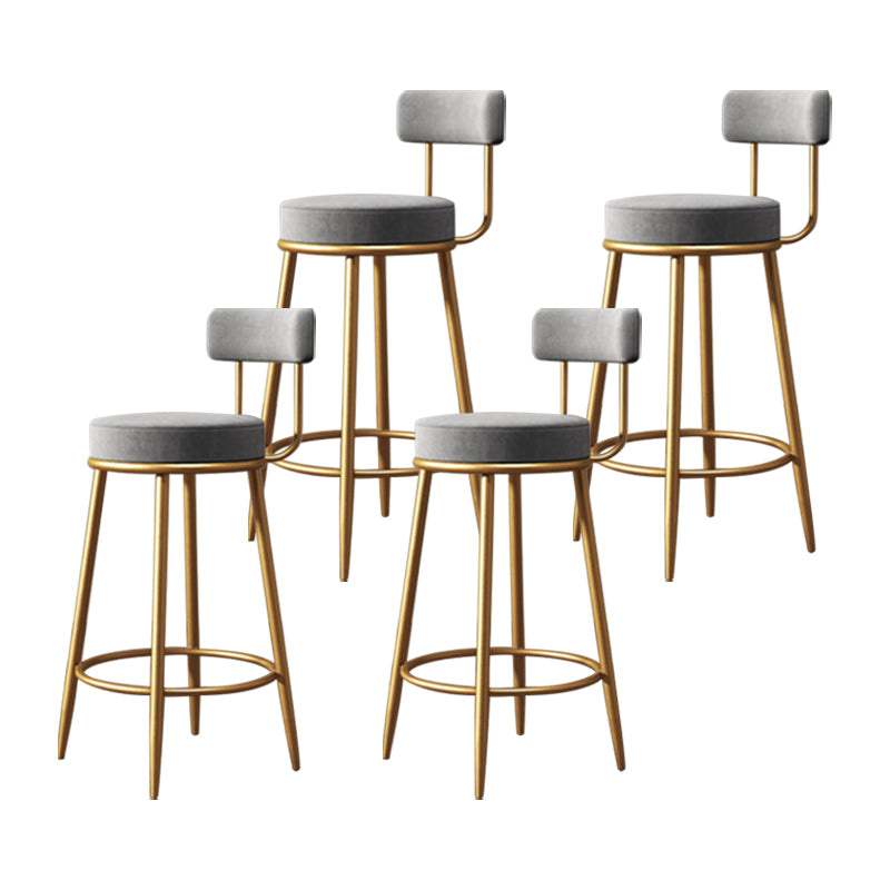 Glam Armless Backrest Counter Stool Iron Household Bar Stool with Velvet Cushion and Pedal
