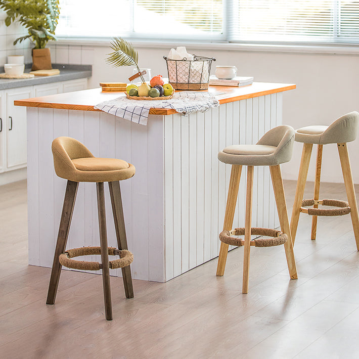 Modern Armless Backrest Counter Stool Wood Milk Tea Shop Bar Stool with Cushion and Pedal