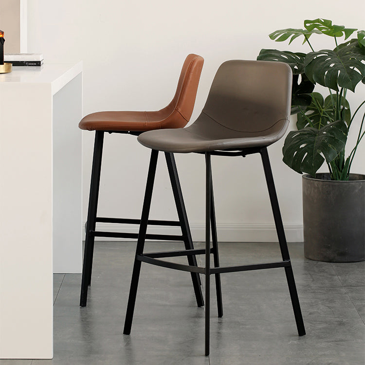 Contemporary Mental Leather Bar Stools Indoor Barstool with Iron Legs and Low Back
