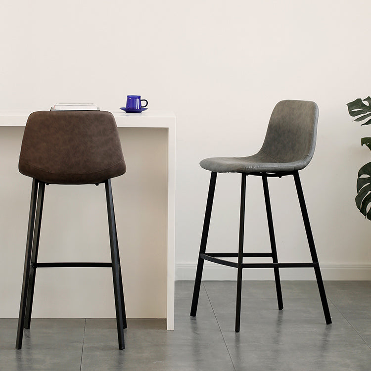 Contemporary Mental Leather Bar Stools Indoor Barstool with Iron Legs and Low Back