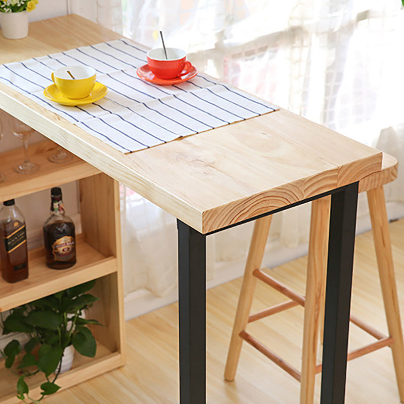 Rectangle Wood Top Counter Table Metal Black Legs Industrial Bar Table