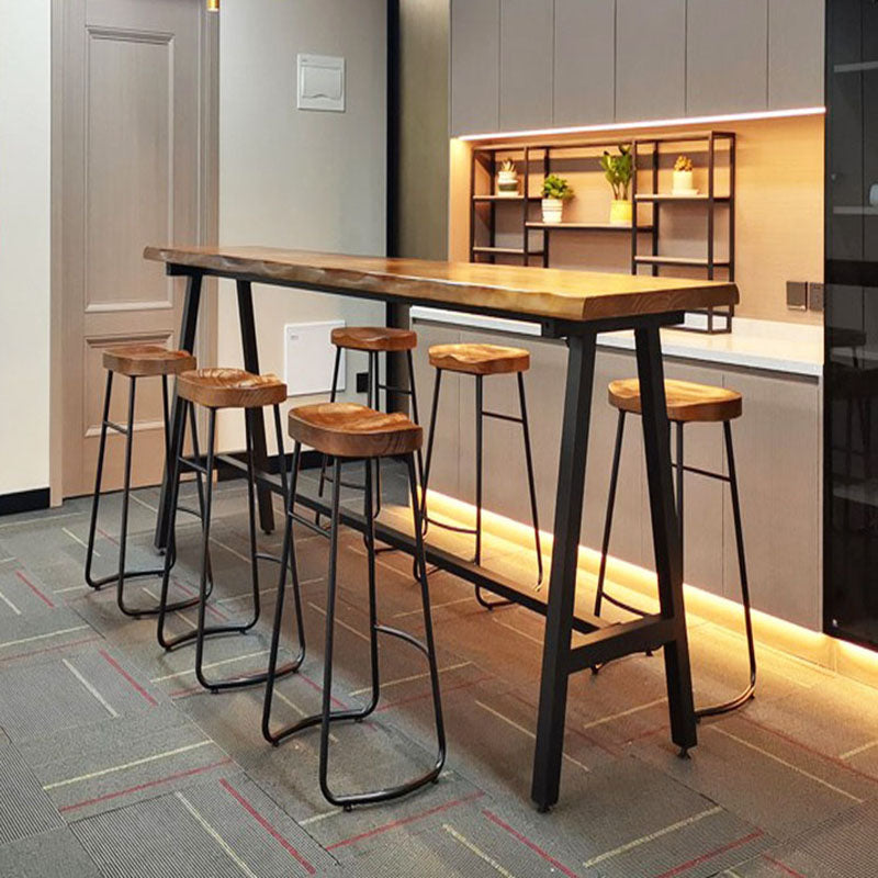 Dining Room Rectangle Wood Top Counter Table Metal Black Legs Industrial Bar Table