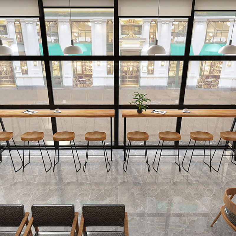 Dining Room Rectangle Wood Top Counter Table Metal Black Legs Industrial Bar Table