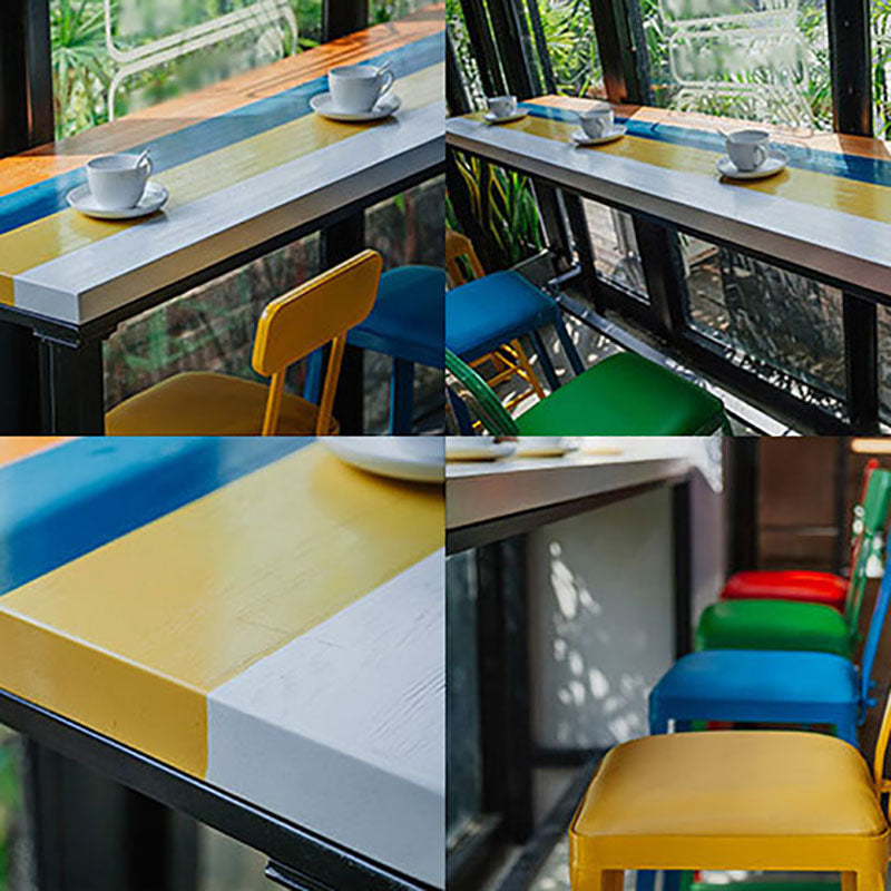 Rectangle Colorful Top Counter Table Metal Black Legs 42-inch Height Industrial Bar Table