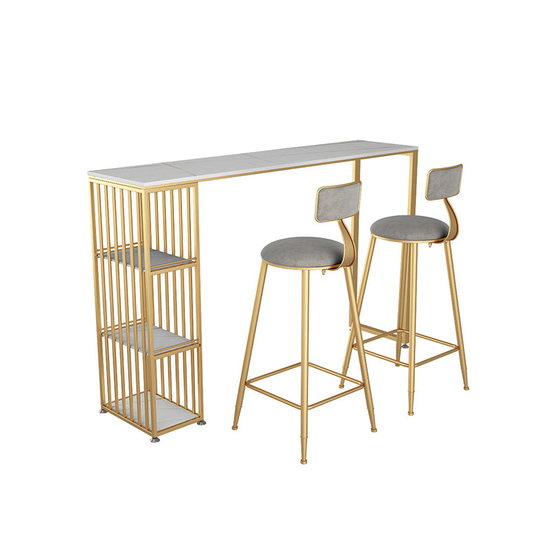 Tavolo da bar per pub in pietra rettangolo glam tavolo da pranzo a doppio piedistallo con 3 scaffali